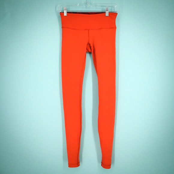 Lululemon Size 4 Wunder Under Coral Red Reversible Snake Low 7/8 Length Leggings - Picture 1 of 9